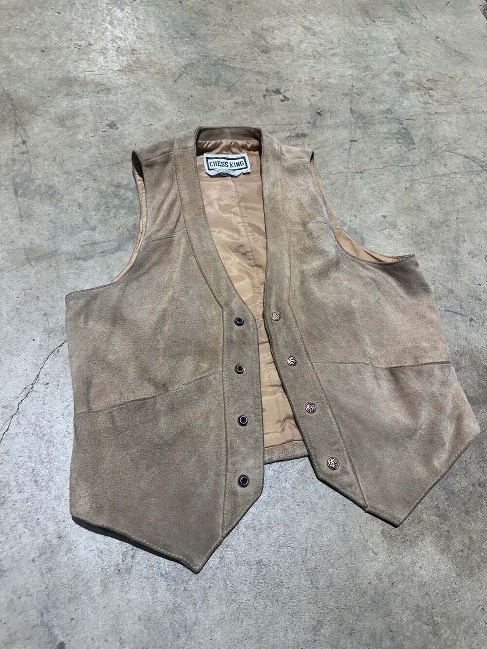Chess King Suede Leather Vest Size XL Brown Western